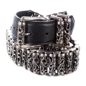 AUTHENTIC Sterling Silver Celtic Rollers Leather CHROMES HEARTS Belt Ret. 17,500